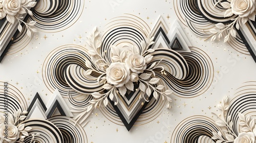 3D White Black Floral Luxury Seamless Background