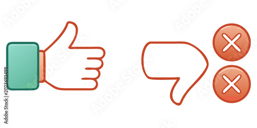 Fotografia thumbs up and thumbs down icons with red x marks