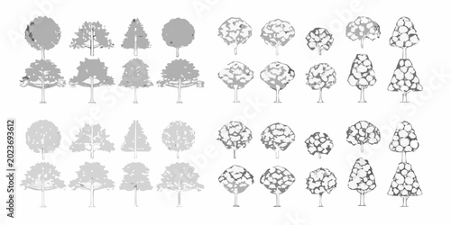 Foto deciduous trees collection various shapes and styles isolated on white