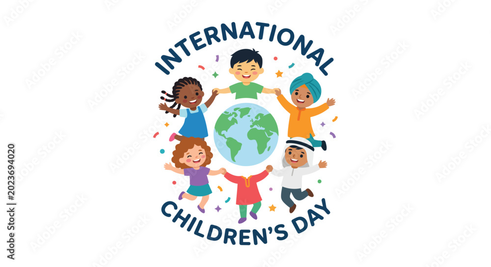Fototapeta premium international children s day illustration with children and globe