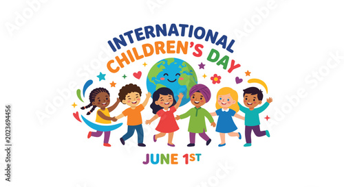 international children s day illustration with diverse group of kids