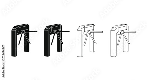 Foto Turnstile silhouettes in black and white isolated on white background