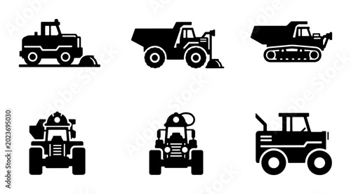 Photos Construction Vehicle Icons Set: Heavy Machinery, Earthmovers, Trucks, Tractors,