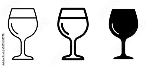 Tableau sur toile Wine Glass Icons, Set of 3 Vector Graphics, Outline and Solid Styles for Beverag