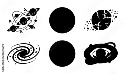 Schilderij op canvas Cosmic Icons: Planets, Galaxies, and Celestial Bodies Vector Set for Space Explo