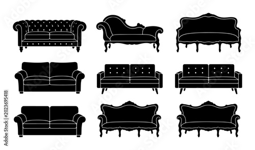 Obraz na płótnie Elegant Victorian Sofa Collection, Classic Chesterfield and Chaise Lounge Silhou