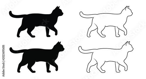 Cat silhouettes in black and white isolated on white background silhouette
