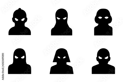 Photos Six Silhouette Icons of Mysterious Figures, Anonymous Faces, Secret Identity, Co