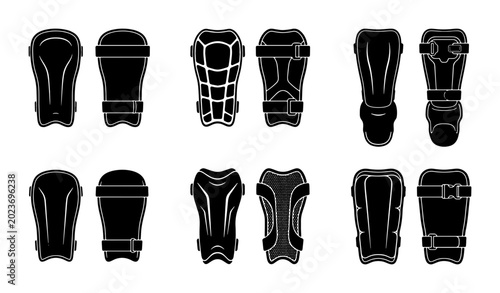 Photos Black Shin Guards, Protective Leg Gear Set, Sports Equipment Vector Icons, Athle