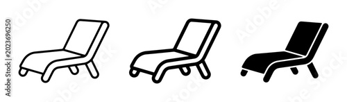 Tableau sur toile Lounger chair icons, modern beach recliner vector set, outdoor relaxation furnit