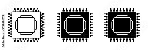 Konstfotografi Computer Chip Icons, Microprocessor Vector Graphics, Integrated Circuit Symbols