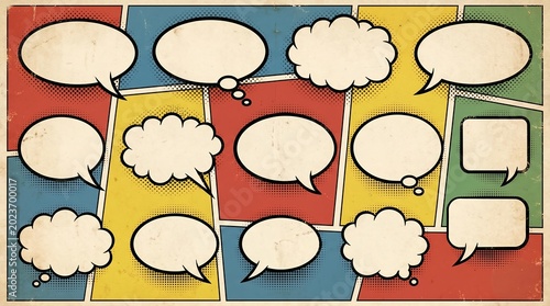 Retro Comic Book Elements Blank Speech Bubbles and Panels Set