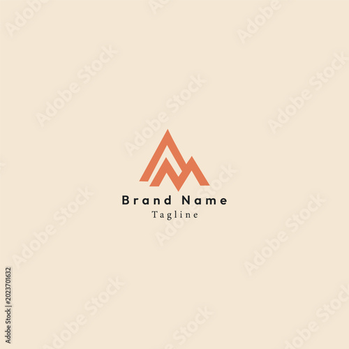 Fotografía Minimalist Orange Letter AM Monogram Mountain Brand Logo Template