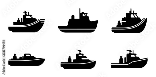 Cuadro en lienzo Set of 6 Boat Silhouettes, Maritime Vessels, Nautical Transport Icons, Watercraf