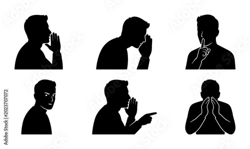 Photos Silhouette Icons: Whispering, Gossiping, Shushing, Pointing, and Secretive Gestu