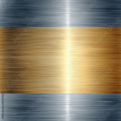 Horizontal bands of brushed metallic textures featuring contrasting gold and silver colors create an abstract background.