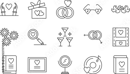 Foto Love and romance line icons set wedding valentine's day relationships