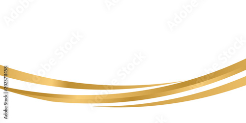Golden swooshes wave element with a metallic gradient for a luxurious border or footer on a certificate, banner,