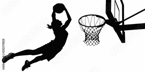 Obraz na płótnie basketball player silhouette dunking into hoop on white background