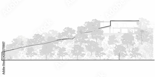 Foto hillside building integration with landscape gray and white architectural illust
