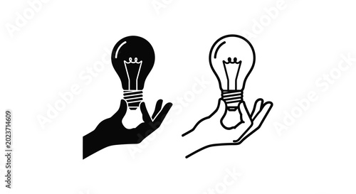 Photos Two light bulbs held in hands black silhouette