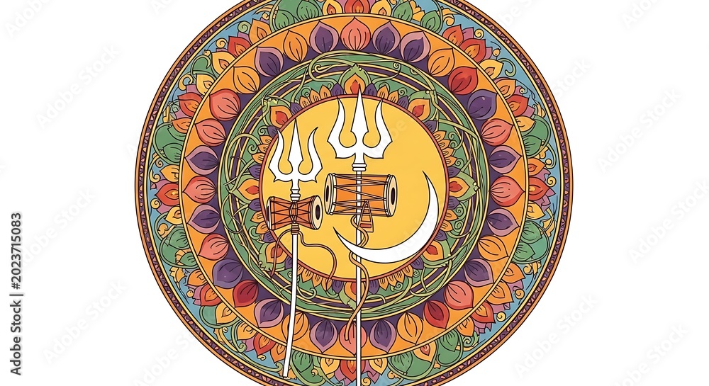 Fototapeta premium Hindu Om symbol with trident fork.