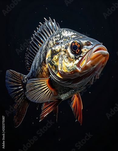 Vibrant Orange and Grey Fish Portrait.