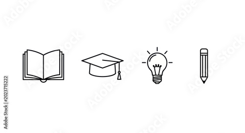 Education concepts book graduation cap bulb pencil