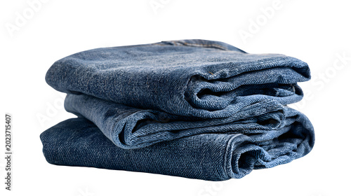 folded denim jeans, fashion product shot, isolated on white background