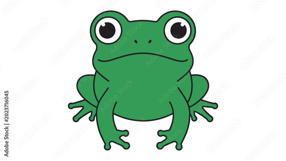 Fototapeta premium Cute green cartoon frog illustration with big eyes, wildlife