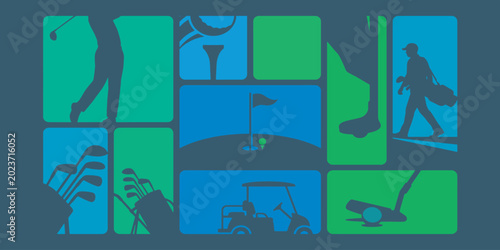 Fotografie Golf themed graphic design with golfer and golf equipment silhouettes
