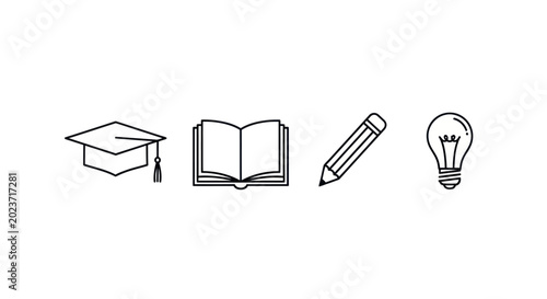Education concepts illustrated in outlined icons