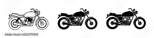 Bild auf Leinwand Motorcycle Icons: Classic Cafe Racer and Vintage Bike Silhouettes, Set of 3 Vect