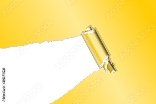 Photos yellow ripped paper holes that frame and roll up without a background