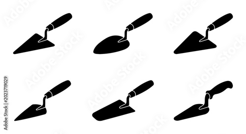 Foto Set of Six Trowel Icons, Masonry Tools Vector Graphics, Construction and DIY Han