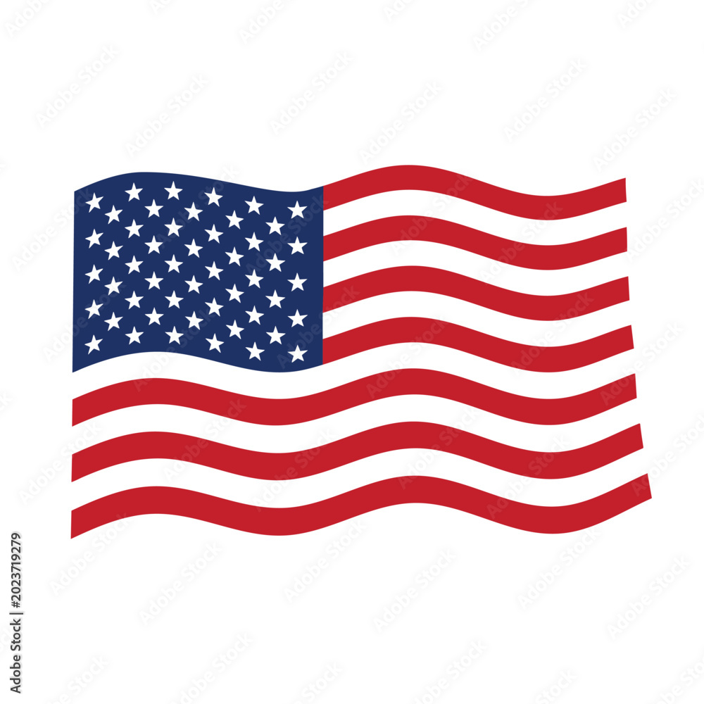 Fototapeta premium American flag waving isolated on white background with red and blue colors