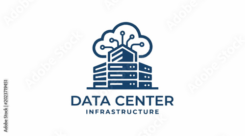 Modern Data Center Infrastructure with Cloud Connection Icon.