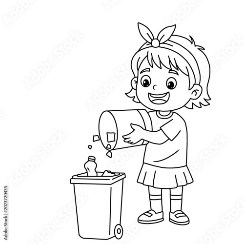 Bild auf Leinwand little girl throwing trash away