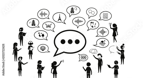 People Communicating and Networking with Speech Bubbles Icons