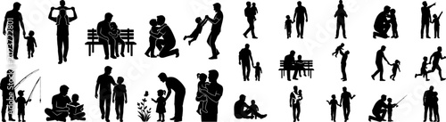 Foto Comprehensive set of father and child silhouettes illustrating diverse parenting