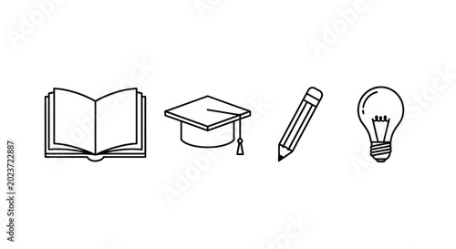 Education elements book cap pencil light