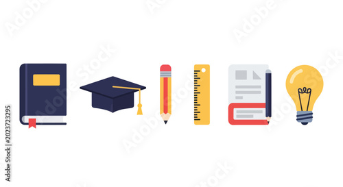 Education elements book cap pencil ruler light