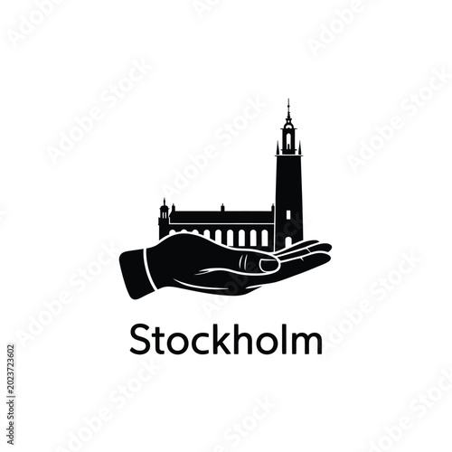 Photography black silhouette of hand holding stockholm building
