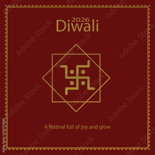 Quadro su tela Minimal Diwali 2026 design featuring a sacred Swastik symbol on a rich maroon ba