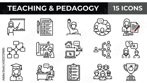 Education icons, teaching icons, pedagogy icons, learning icons