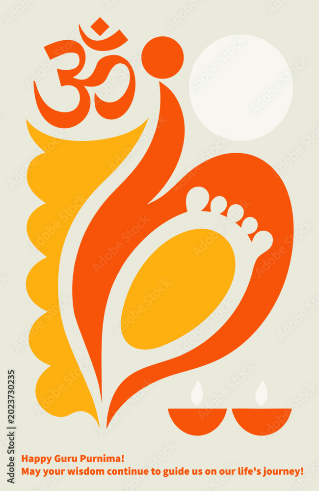 Obraz premium Bold vector Guru Purnima graphics, Indian spiritual aesthetics, teacher's feet, decor