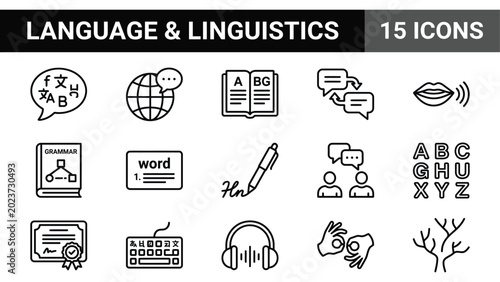 Quadro su tela Education icons, language icons, linguistics icons, learning icons