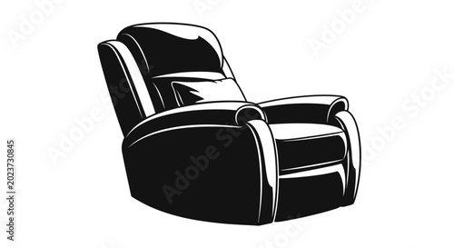 Tableau sur toile Black leather recliner chair with white highlights on a plain white background i