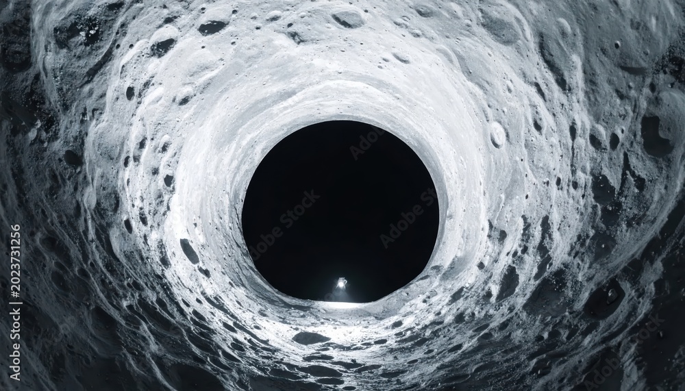Fototapeta premium Abstract Black Hole Vortex Tunnel with Light at the End.