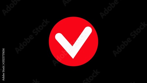 White check mark inside a red circle on black background